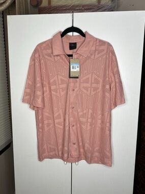 Jordan Flight Short Sleeve Button Up Knit Top Rust Pink HF9363-685 Mens Medium